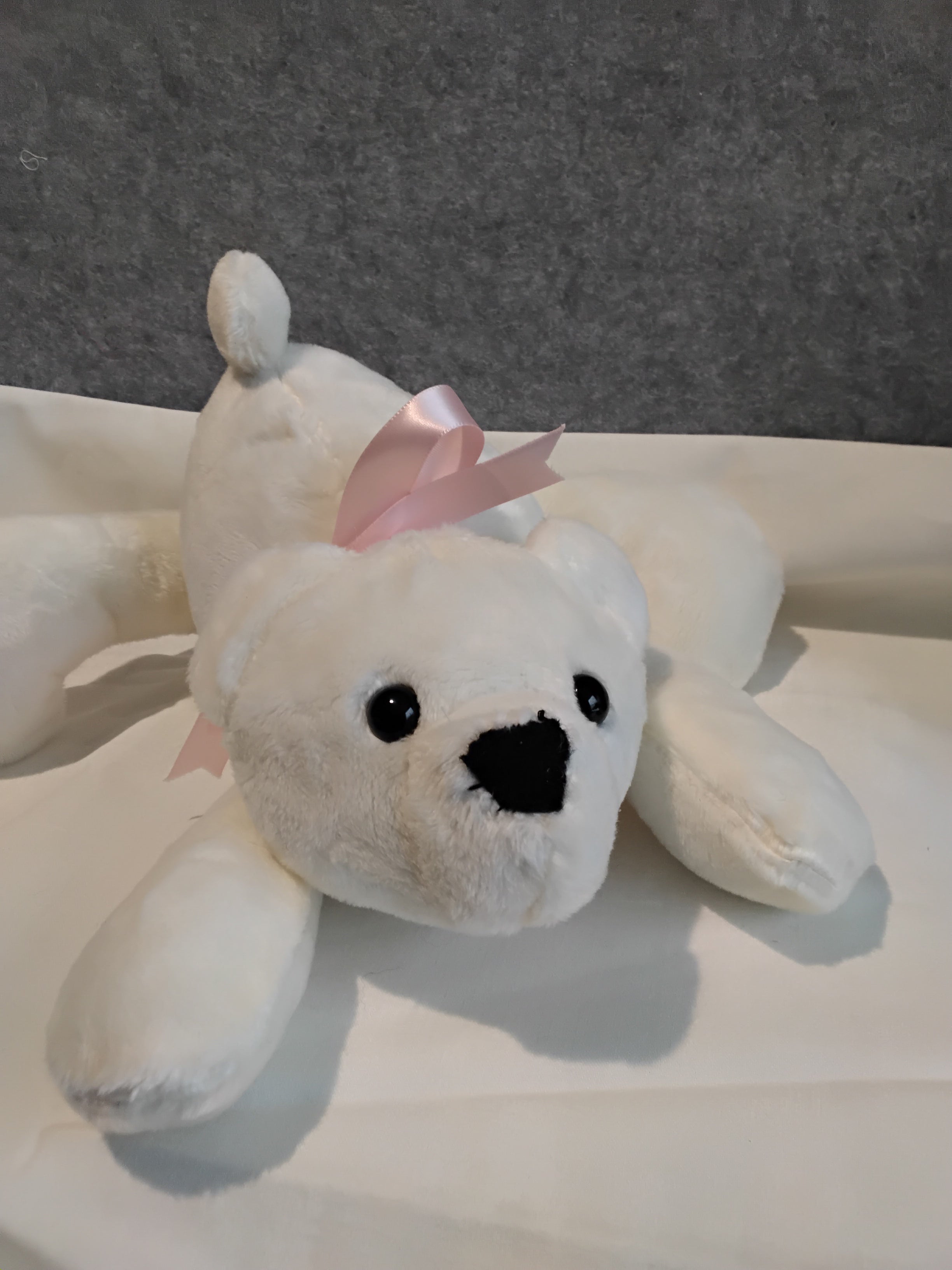 13" white bear plushie pink bow