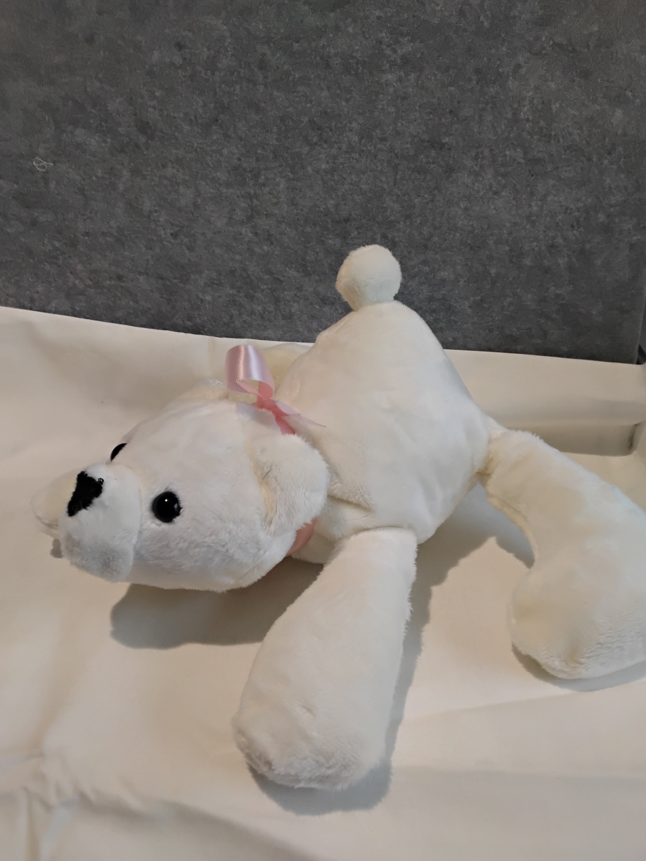 13" white bear plushie pink bow