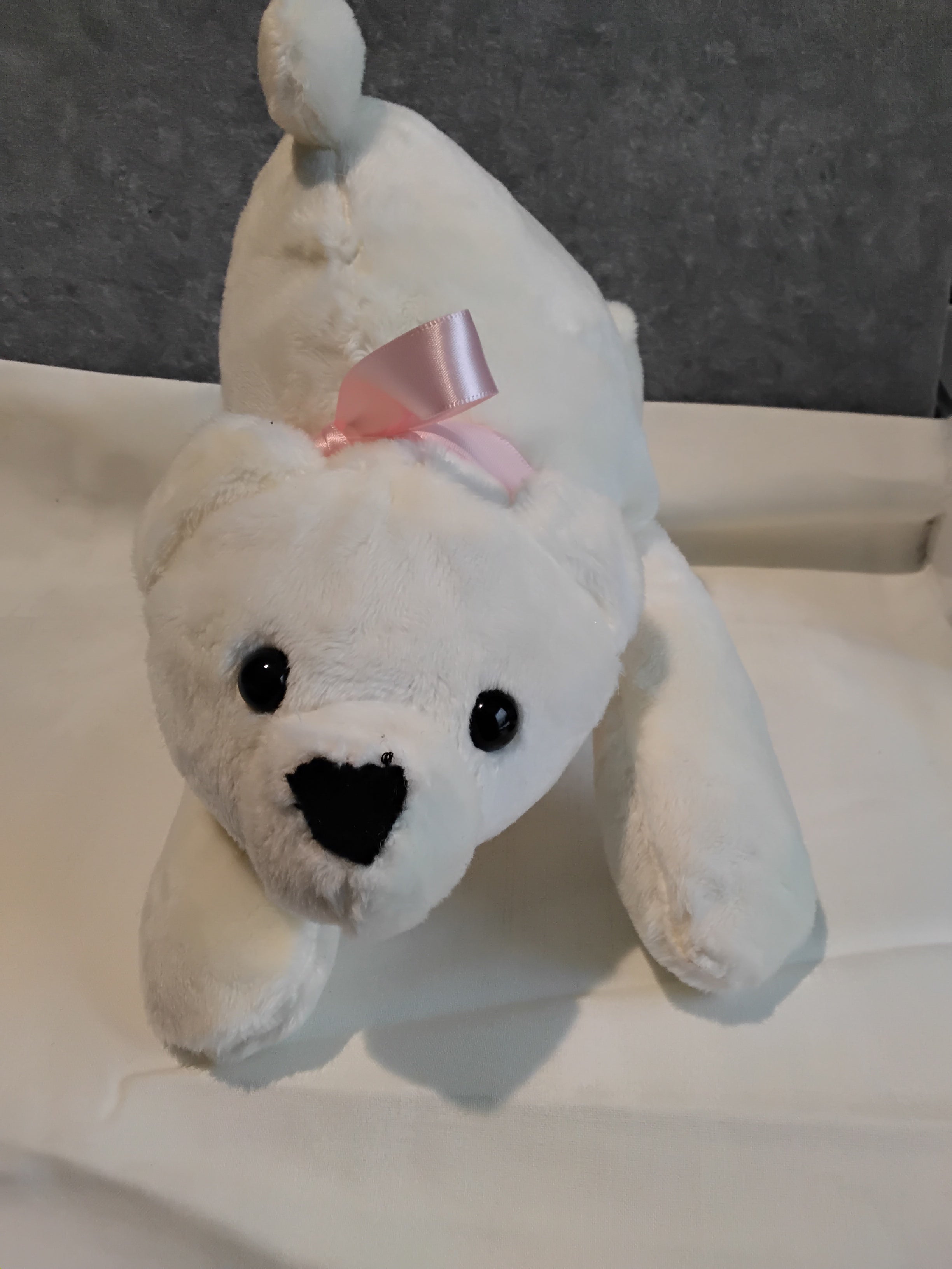 13" white bear plushie pink bow