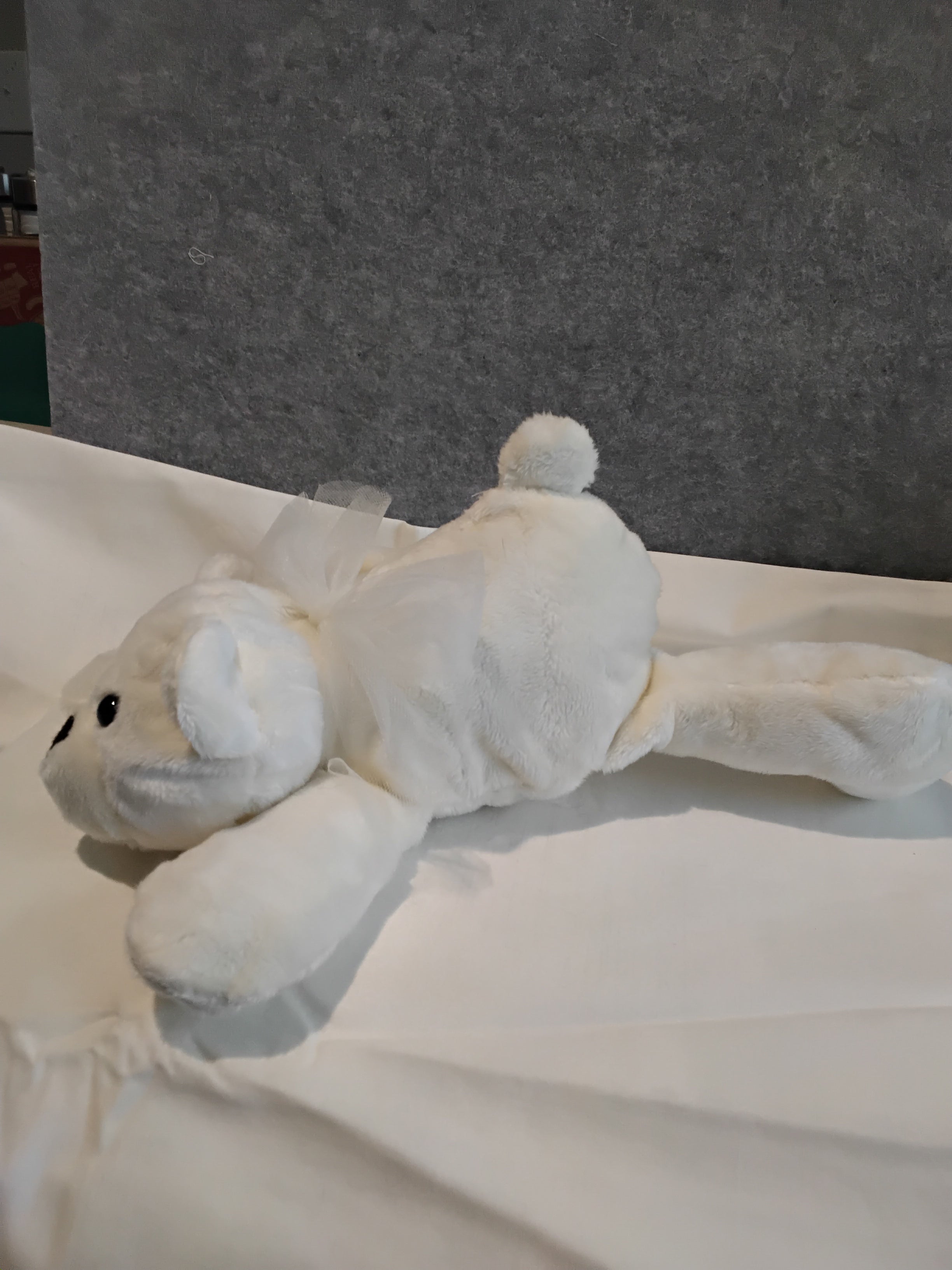 13" White Plush Bear with white bow