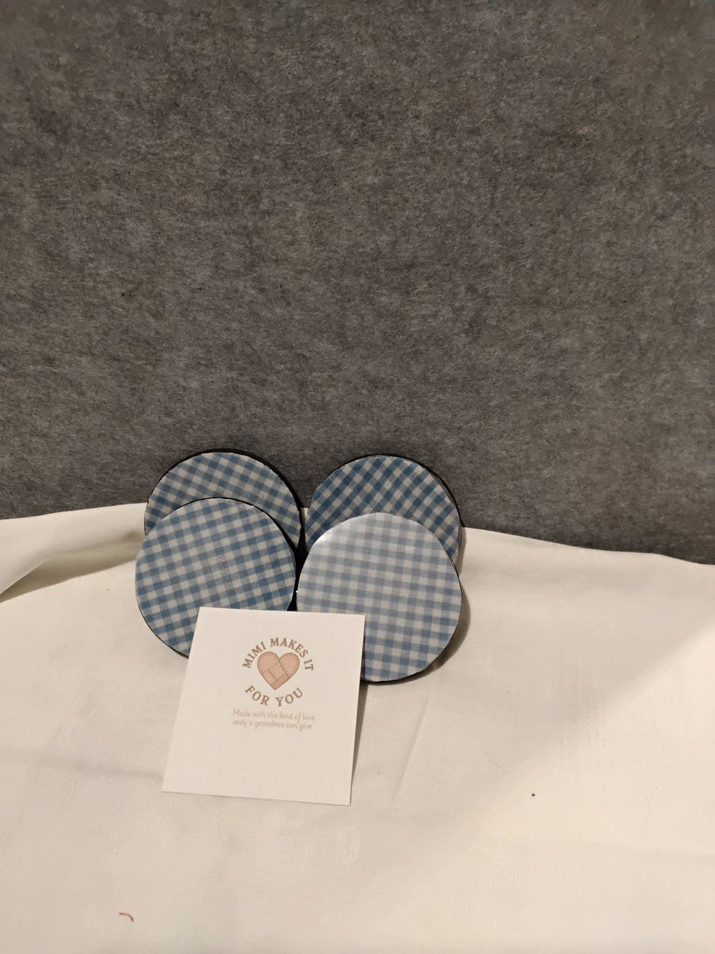 Blue Gingham Drink Coaster set/Car Coasters