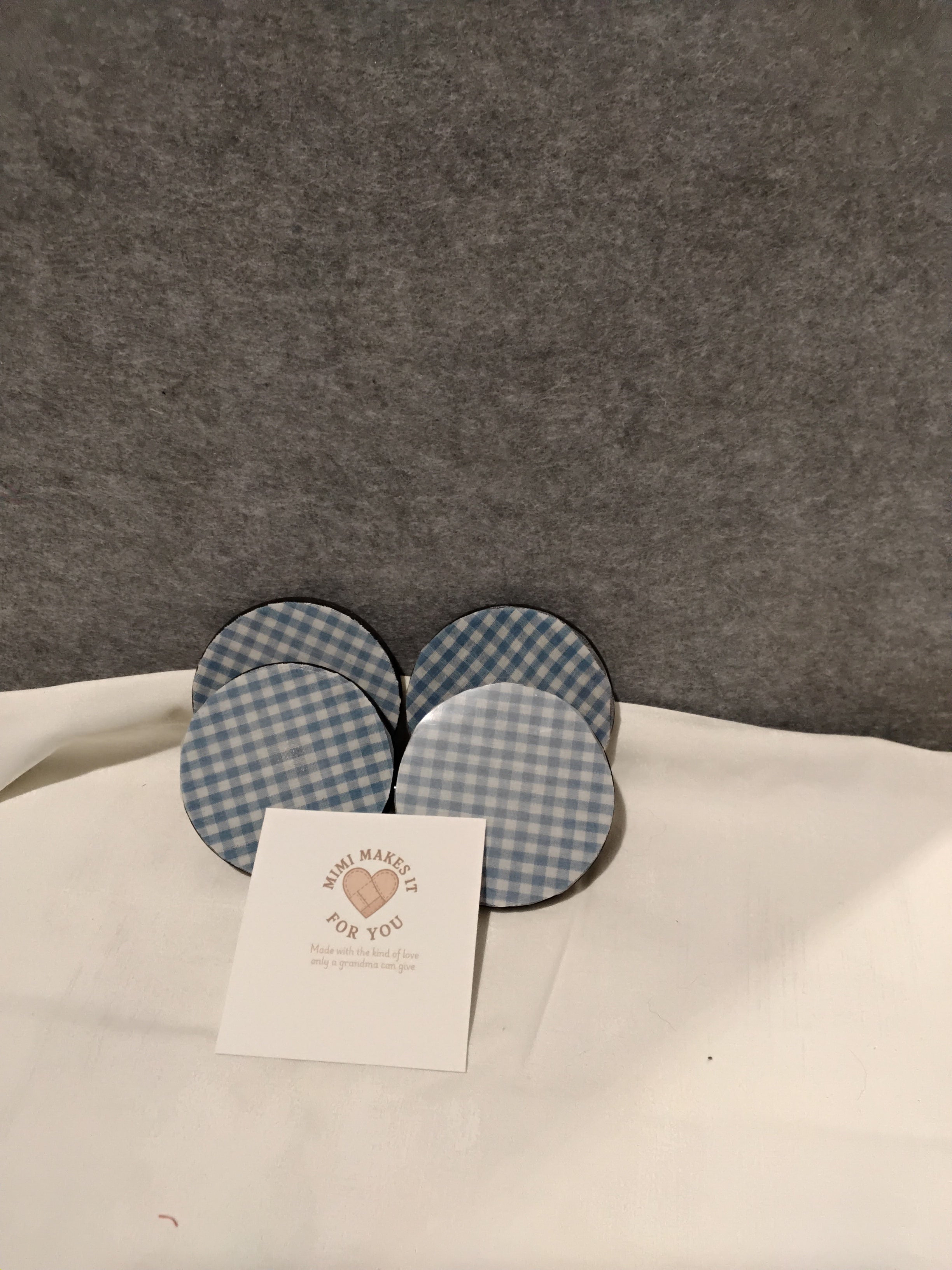Blue Gingham Drink Coaster set/Car Coasters