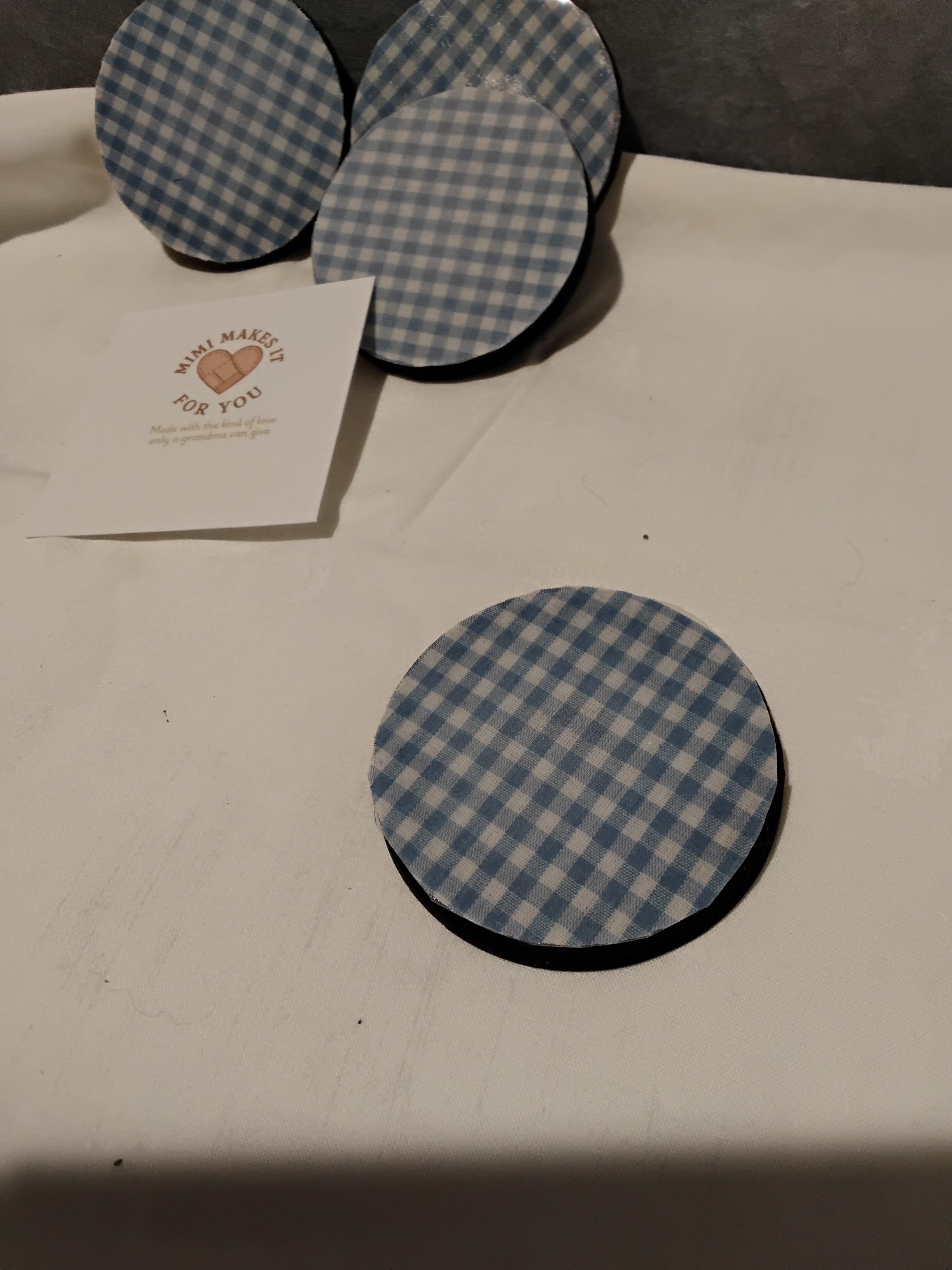 Blue Gingham Drink Coaster set/Car Coasters