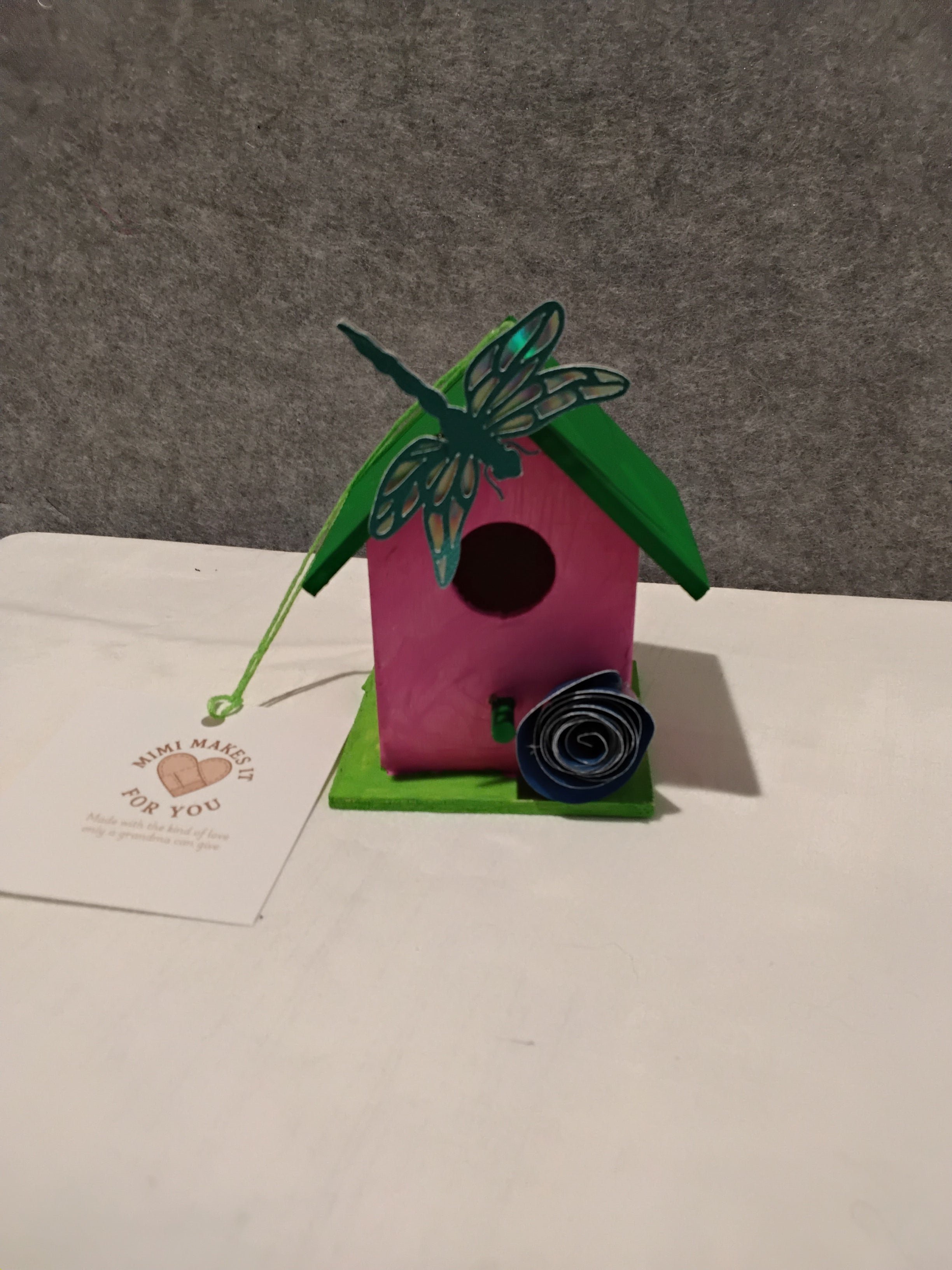 Minature Bird House - Pink/Green