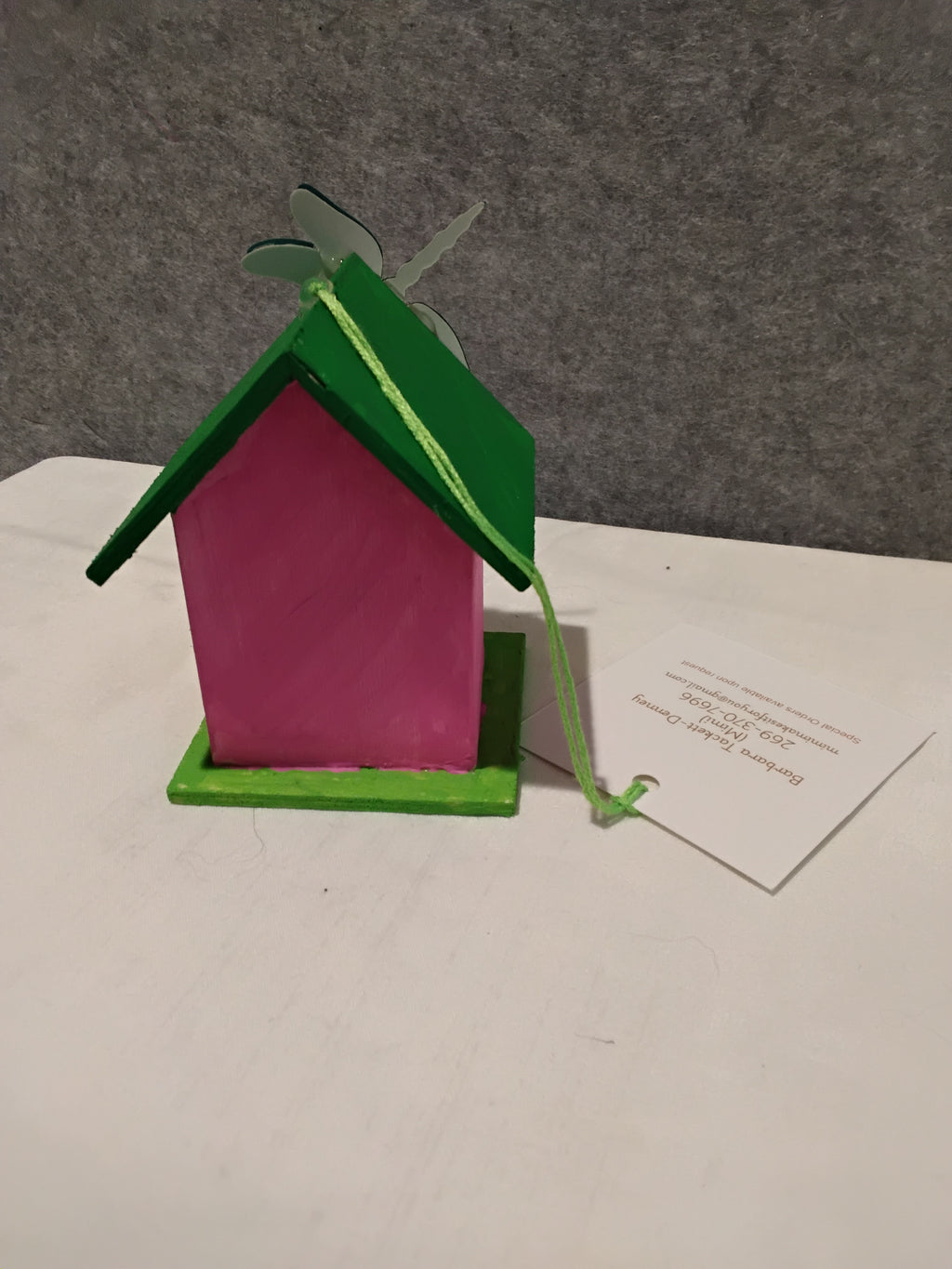 Minature Bird House - Pink/Green