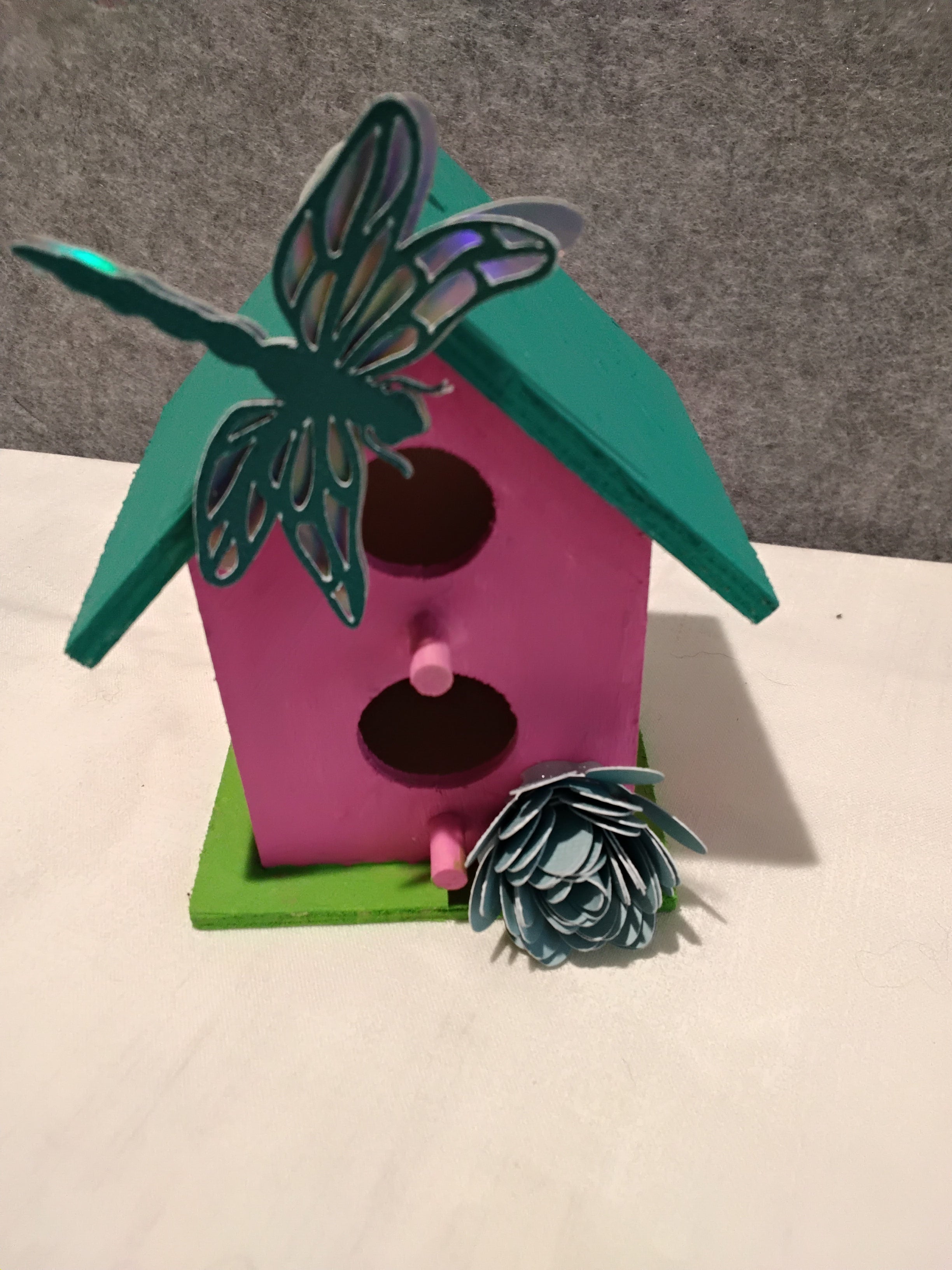 Minature Bird House - Pink/Teal