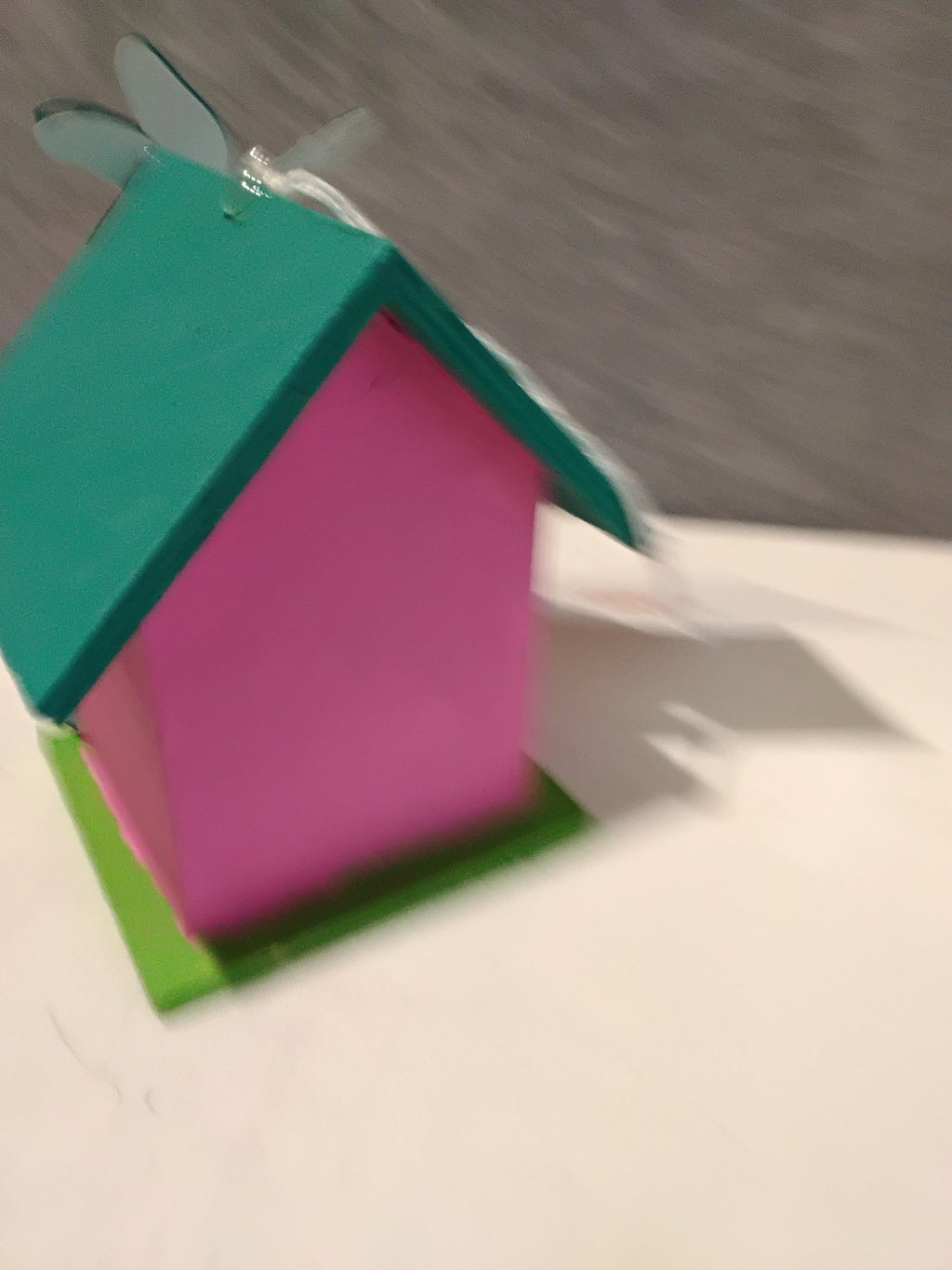 Minature Bird House - Pink/Teal