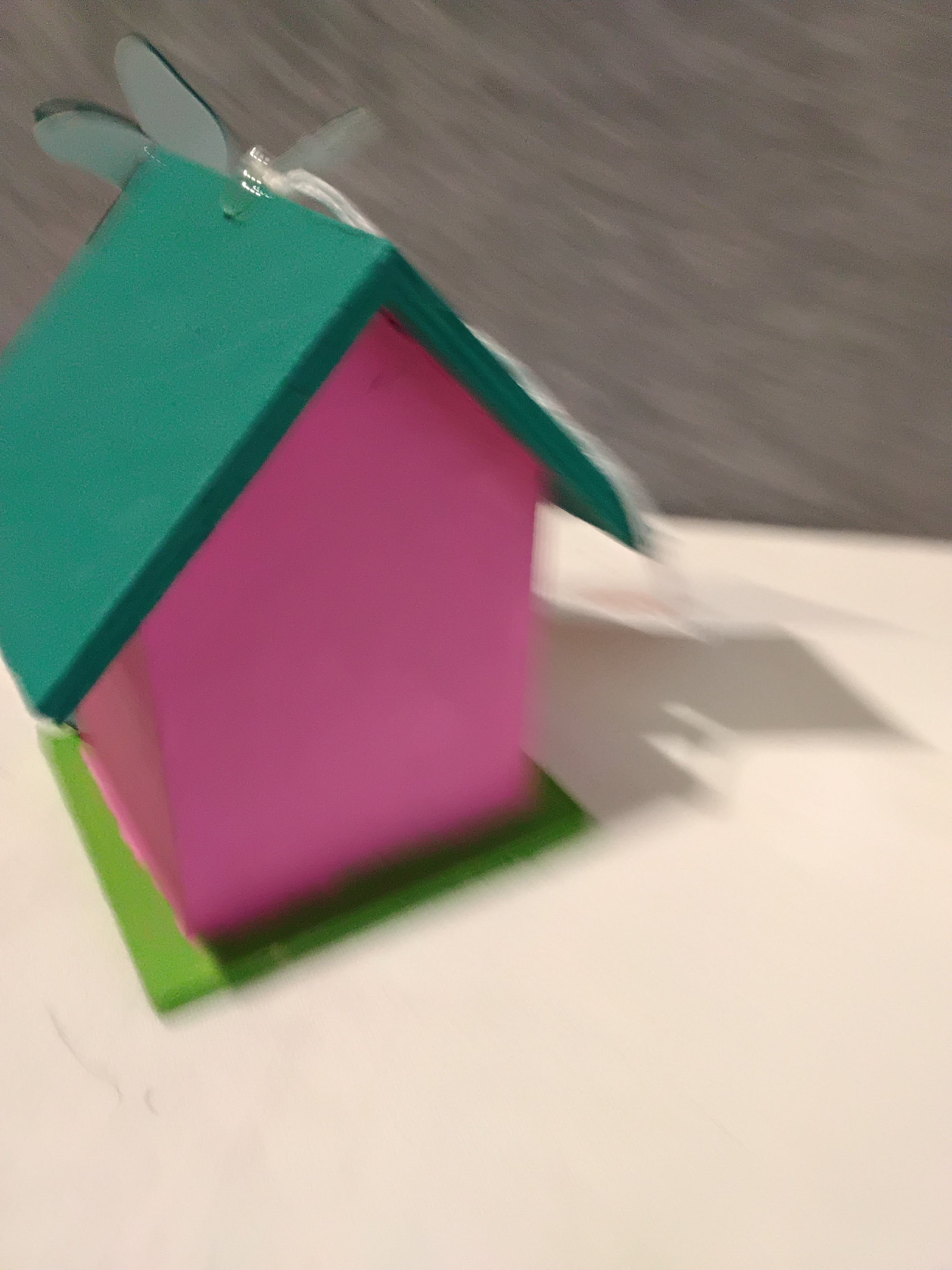 Minature Bird House - Pink/Teal