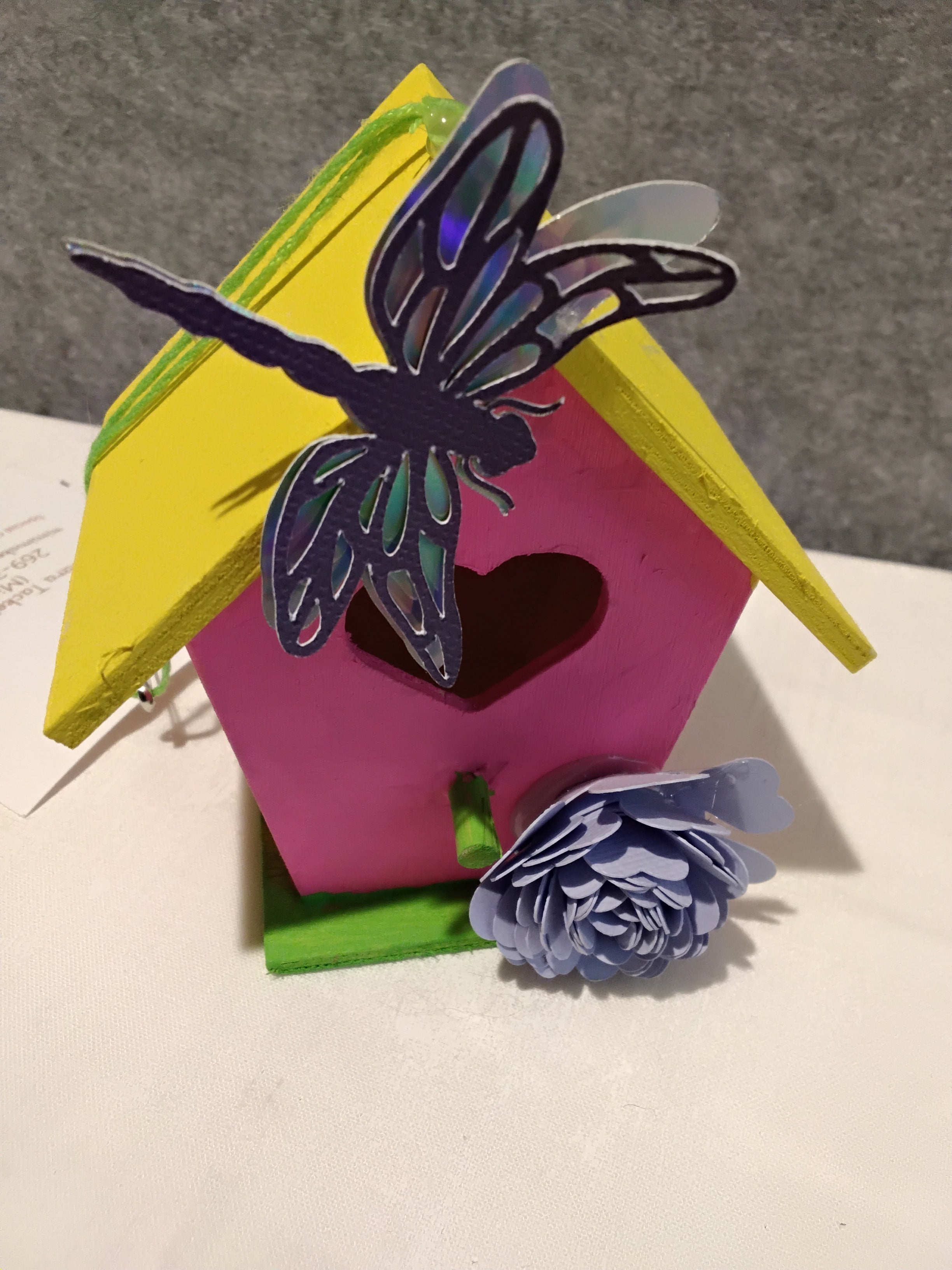 Miniature Birdhouse - Yellow/Pink