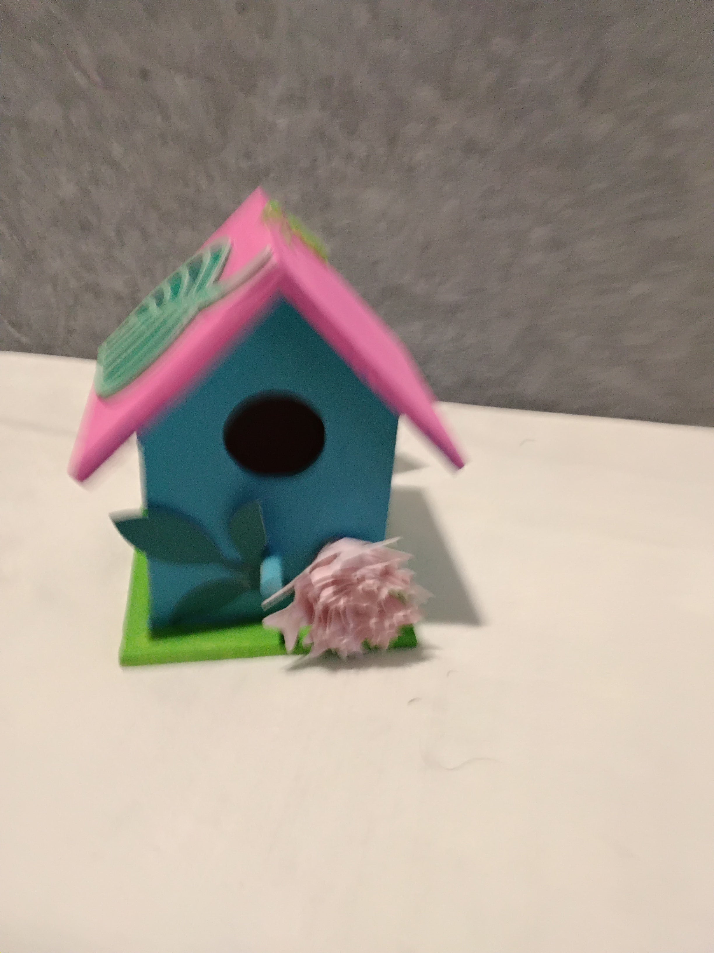 Minature Bird House - Blue/Pink