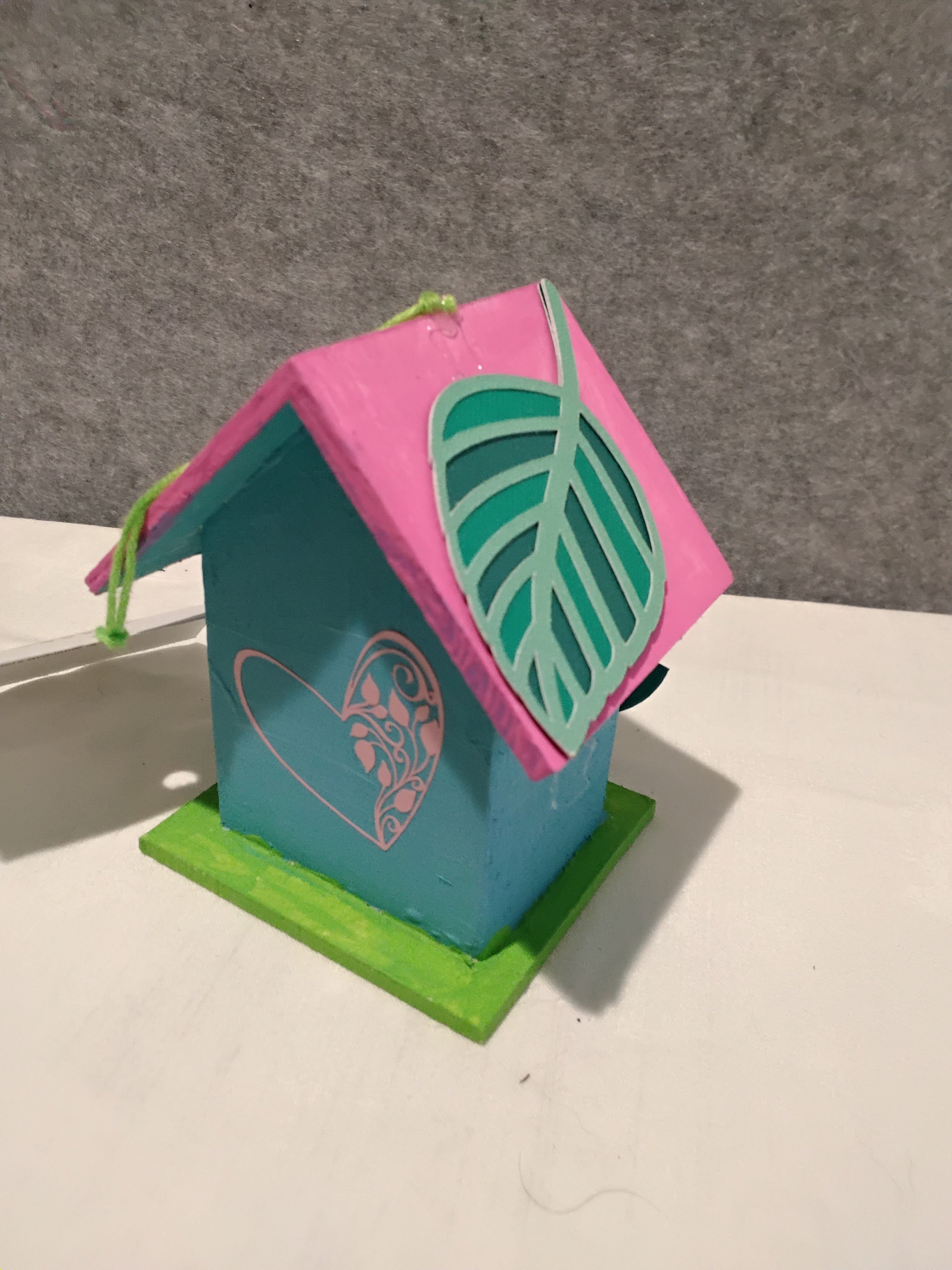 Minature Bird House - Blue/Pink