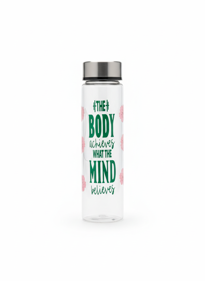 9" Acrylic water bottle with customisable design - The body achieves what the mind believes